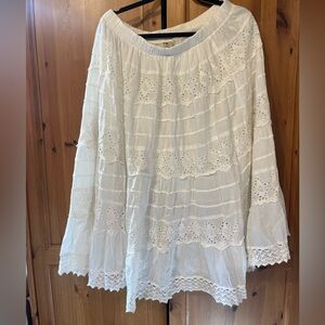 🤍 Now & Then White Cotton Eyelet Boho Y2K Midi Skirt Lined XL